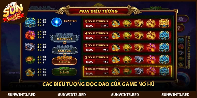 Các biểu tượng độc đáo của game nổ hũ